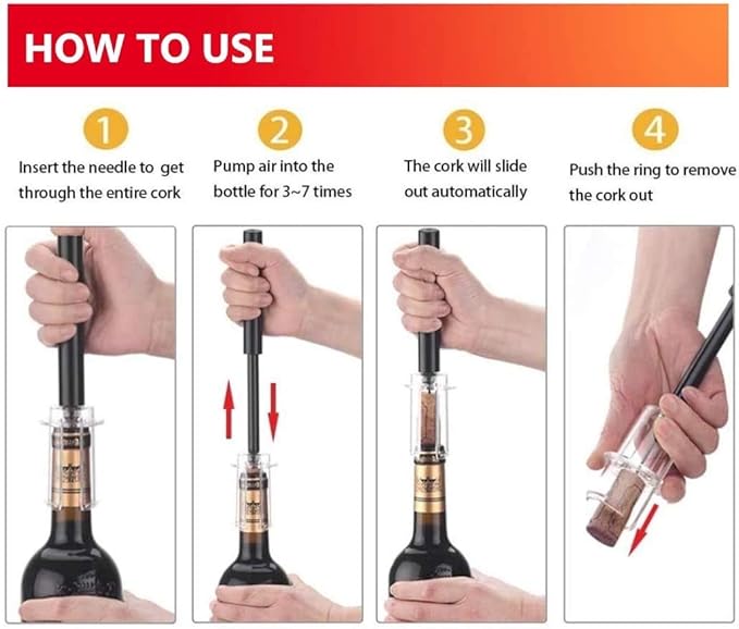 Air Pressure Pump Bottle Opener With Foil Cutter,Aerator Pourer,Vacuum Stopper(4PCS),Simple Cork Remover,Efficient Corkscrew Bottle Opener,Great For Wine Lovers,Perfect Wine Gift.