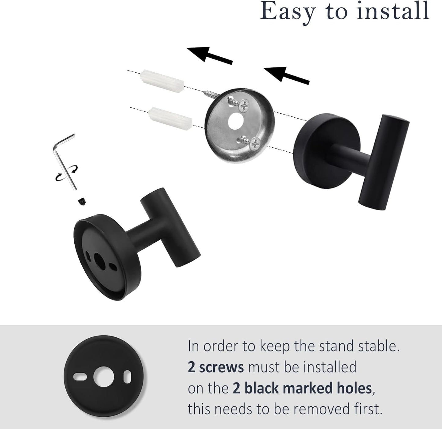 Bathroom Hardware Towel Bar Set - Matte Black Bathroom Accessories Set - Including 16" Hand Towel Bars - Toilet Paper Holders - Towel Rings - Robe Towel Hooks