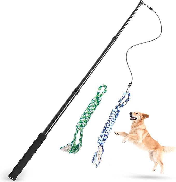 Msnaile Carbon Fiber Flirt Pole for Dogs, 0.23 Pounds Lightweight Dog Flirt Pole for Large Medium Small Dogs, Telescopic F...