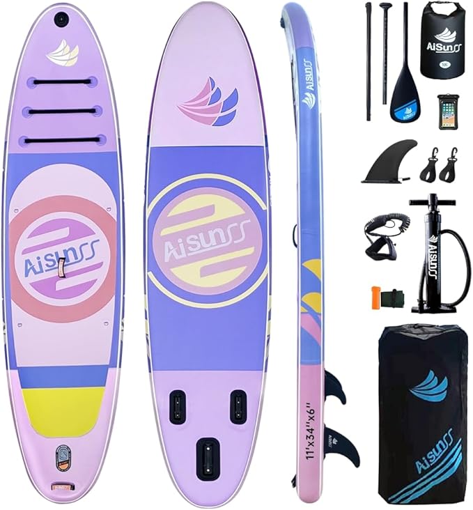AISUNSS 11' x 34'' SUP Board All Around Board Premium SUP, Yoga Board with SUP Accessories Include Non-Slip mat, Waterproo...