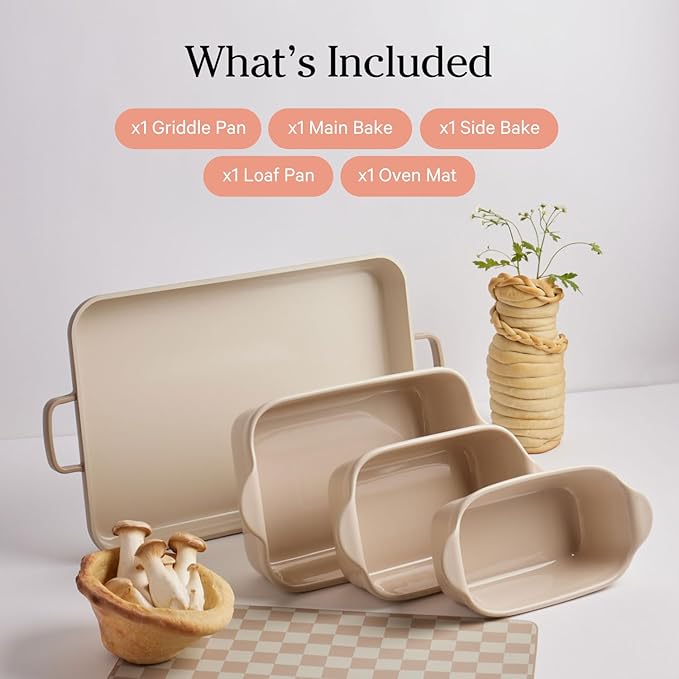 Our Place Bakeware Set | 5-Piece Ceramic Bakeware Collection with Stovetop-to-Oven Griddle Pan | PFAS-Free Non-Toxic Nonstick Pans, Oven Mat & Baking Dishes | Char