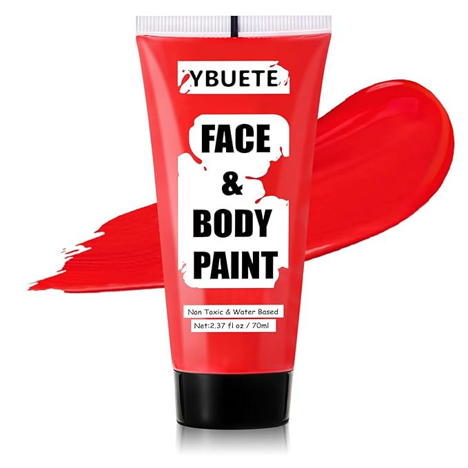 Devil Red Water Based Face Body Paint, 2.37 OZ Large Tube Full Coverage Face Paint for Cosplay Joker Vampire Spiderman, Washable Red Body Painting Cream for Adult Carnival Halloween SFX Makeup