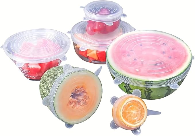 Silicone Stretch Lids Set, 6 Sizes, Reusable Food Storage Covers for Bowls, Fruits and Containers (pink, 12PCS)