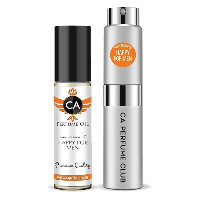 CA Perfume Duo Impression of Happy For Men Perfume Layering Set Mens Cologne Long Lasting Travel Size EDP + Body Oil Roll-On Bottle 0.27 Fl Oz+0.33 Fl Oz