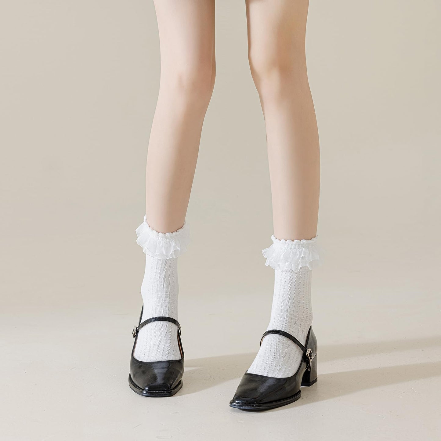 BIVOLU Womens Crew Socks Lace Ruffle Frilly Cotton Cute Princess Ankle Dress Socks for Girl 4 Pack