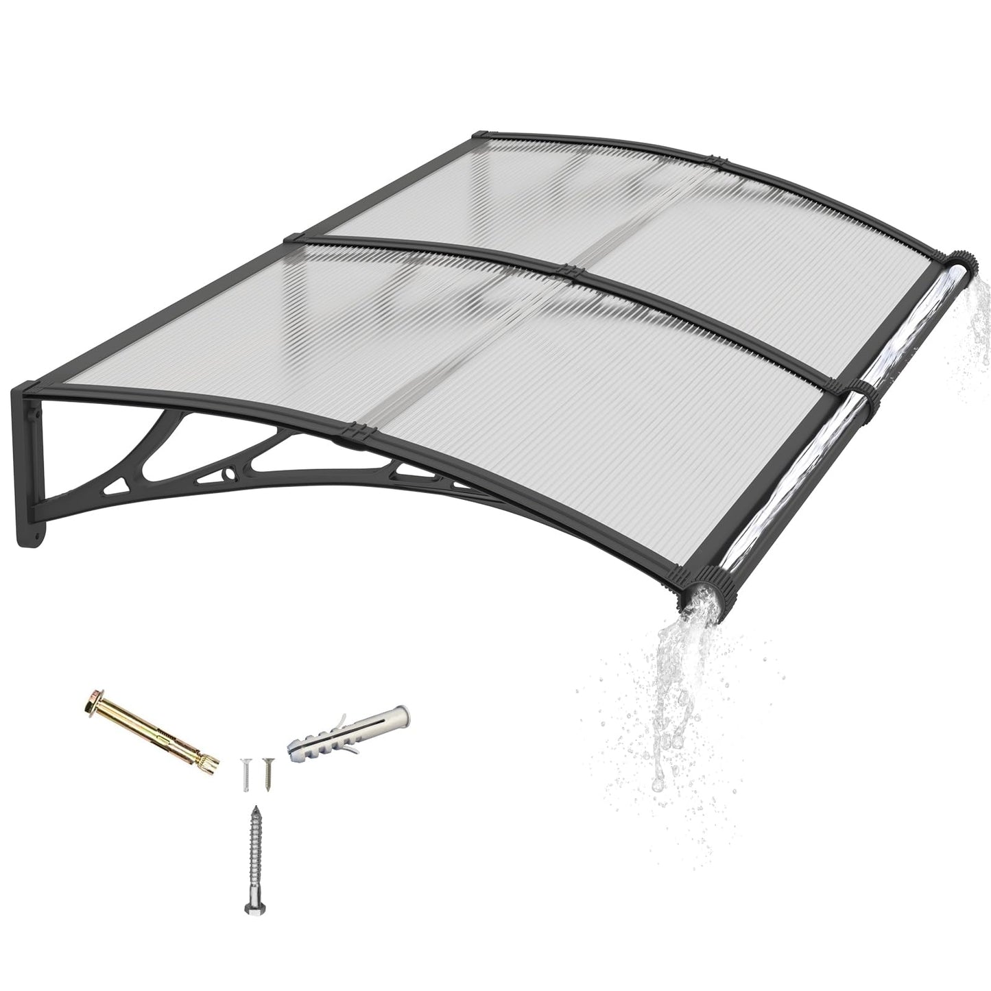 GGNEBAI Awning for Door Entrance 40x80 Inch,Awnings for Doors with Separate Drainage,Front Door Awning Exterior,Polycarbonate UV, Rain, and Snow Protection for Porch,Patio,Window,Deck