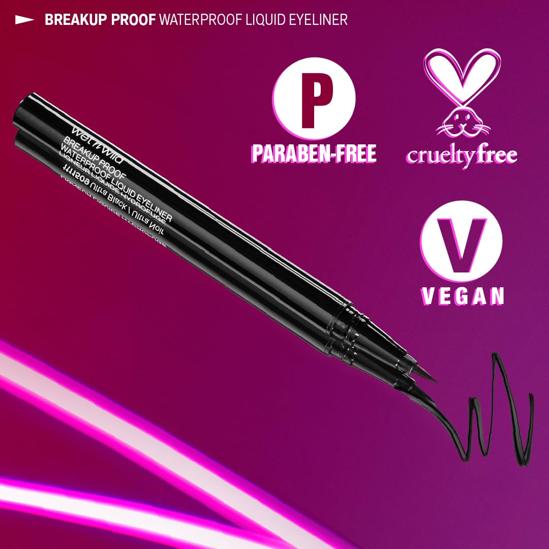 wet n wild Mega Last Breakup Proof Liquid Eyeliner - Ultra-Fine Brush, Waterproof, 16-Hour Long-Lasting Wear- Cruelty-Free & Veg