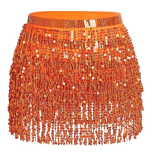 Belly Dance Hip Scarf Sequin Tassel Skirt Wrap Sparkly Rave Costume for Women