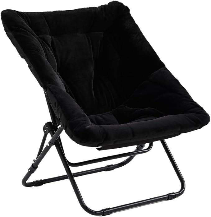 Givjoy Comfy Folded Chair, Soft Faux Fur Oversized Folding Chair, Flexible Lounge Lazy Chair for Kids Girls Teens Adults, Moon Chair for Dorm Rooms, Bedroom, Living Room