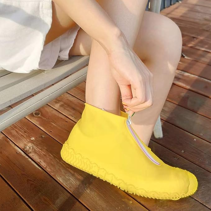 Waterproof Shoe Covers, Silicone Reusable Shoe Cover Non-slip Durable Zipper Elastic Rain Cover Protection for Men Women (XL (Women 11-13, Men 9.5-13), Yellow)