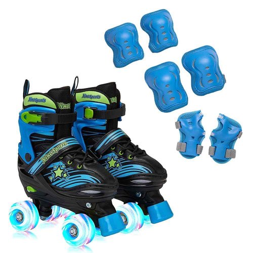 Black Roller Skates (M) + Blue Protective Gear Combo