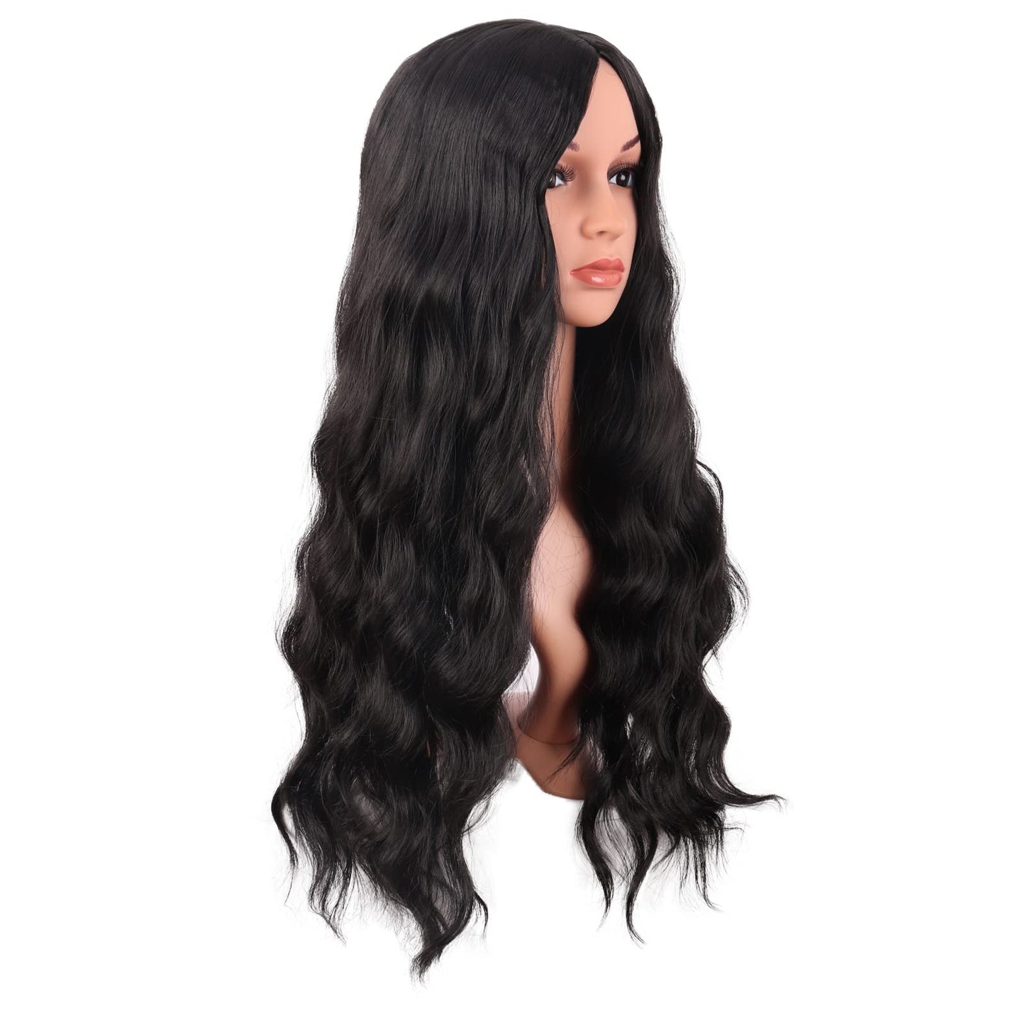 MapofBeauty 28 Inch/70 cm Long Wavy Middle Part with No Bangs Synthetic Fiber Curly Fashion Women Party Cosplay Wig (Dark Brown)