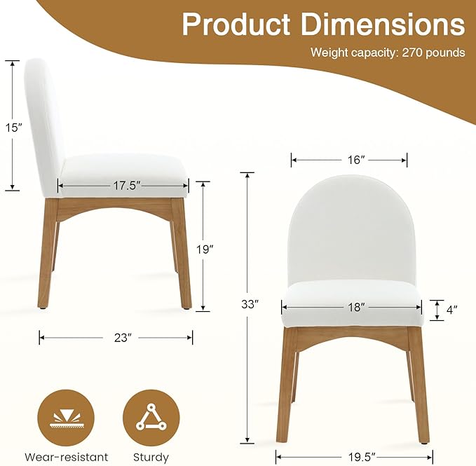 DUOMAY Modern Dining Chairs Set of 4, Mid Century Linen Fabric Upholstered Dining Room Chairs Kitchen Chairs with Solid Rubberwood Legs, Armless Accent Side Chairs, Beige