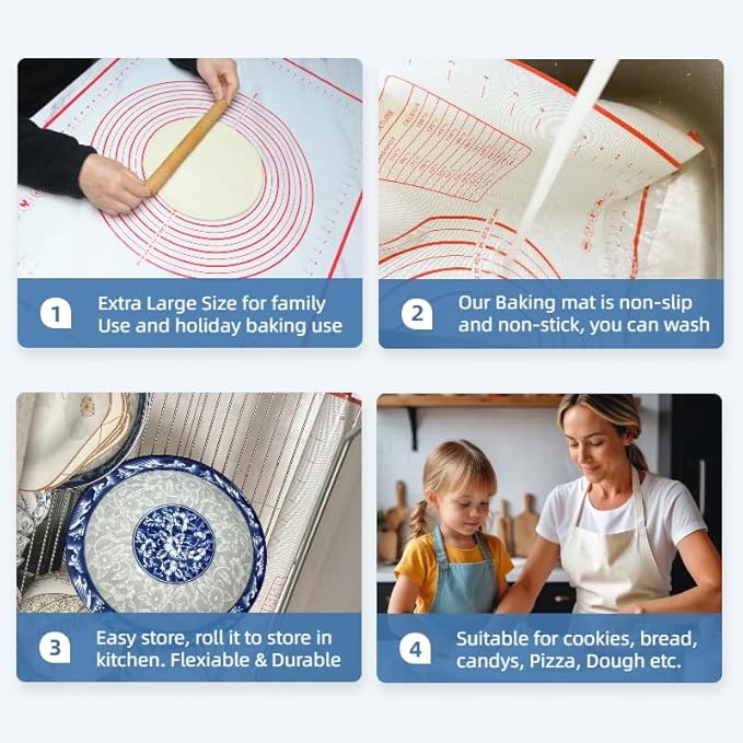 Silicone Baking Mat for Rolling Dough & Pastry – 24'' X 16'' Non-Stick, Heat-Resistant Kitchen Counter Protector – Dishwasher Safe, Easy Clean (L-24'' X 16'')