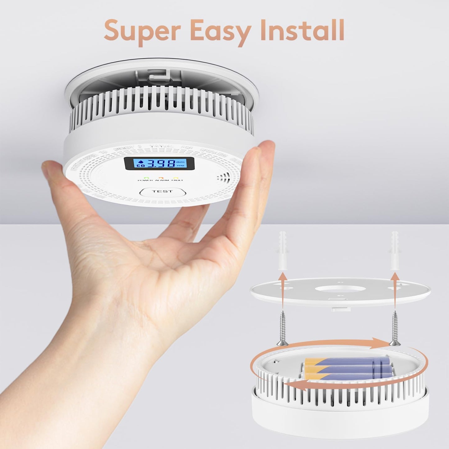 5 Packs, Smoke Combination CO Alarm,2-in-1 Detection, CO Detector,Smoke Detector,Battery Powered CO Alarm with LEDs,Digital Display,Test Button,Low Battery Warning,85db Alarm,Flexible Installation