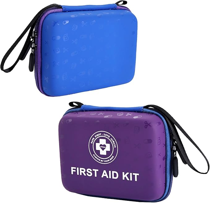 Small First Aid Kit - 165 Piece Dual-Color Emergency Medical Kit with Hard Shell & Fluorescent Exterior Coating, Emergency...