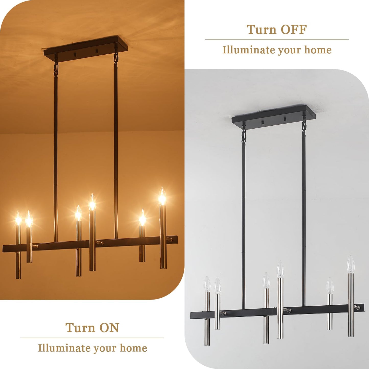 Modern Kitchen Island Pendant Light Fixtures 6-Light Black and Brushed Nickel Linear Chandeliers for Dining Room Chandelier Farmhouse Island Lights for Kitchen Table Living Room Bedroom Entryway