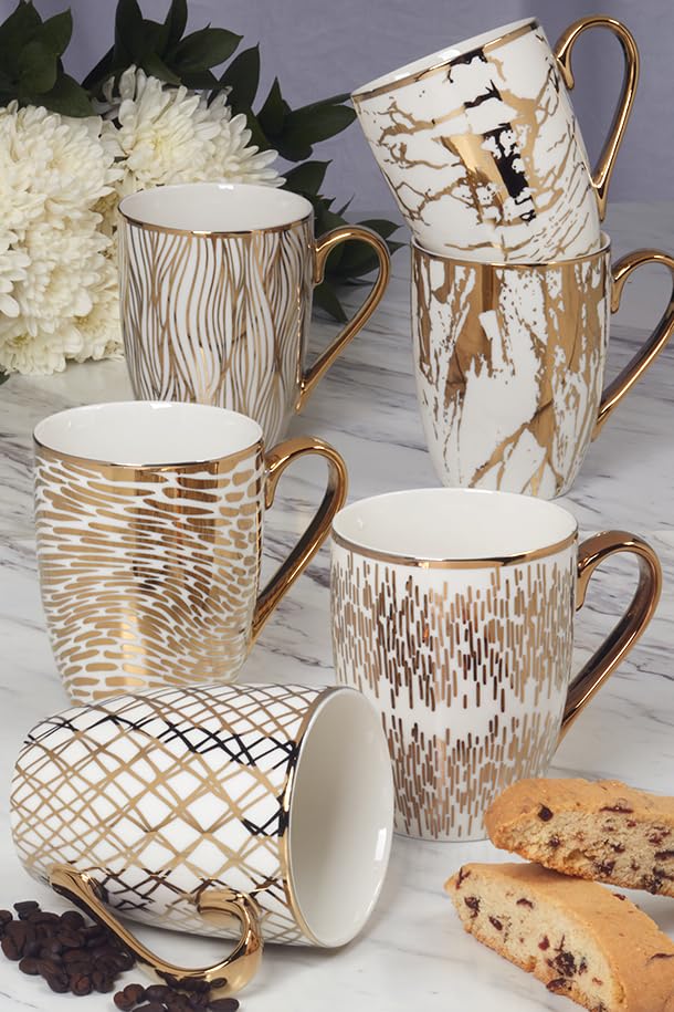 Matrix Gold Porcelain Coffee & Tea Mug Set – Premium Fine Porcelain with Elegant Gold-Plated Finish, Luxury Drinkware for ...