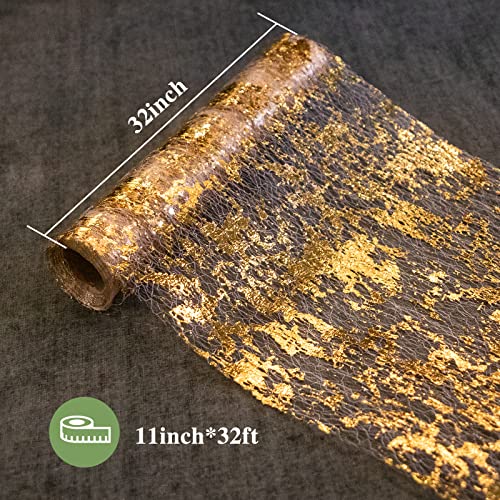 Ohanniewa Gold Table Runner 11 inch x 32 Feet Glitter Metallic Gold Foil Mesh Table Runner Roll Table Decorations for Wedd...
