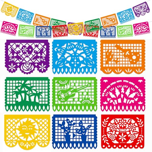 DomeStar Mexican Party Decoration, 18 Feet Plastic Papel Picado Fiesta Banner Cinco de Mayo Garland for Mexican Birthday P...