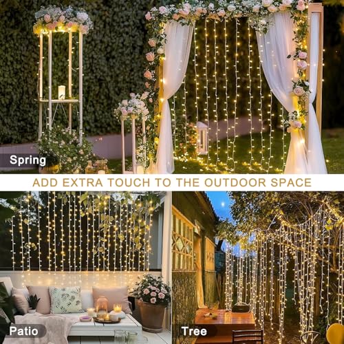 JMEXSUSS 300 LED Remote Control Curtain Lights, Plug in Fairy Curtain Lights Outdoor, Window Wall Hanging String Lights fo...
