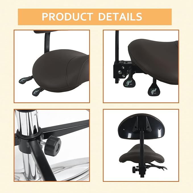Nazalus Saddle Stool Chair with Back Support Footrest, Heavy-Duty(350LBS), Hydraulic Rolling Swivel Adjustable Stool Chair for Salon Spa Beauty Massage Dental Clinic Home Office Use(Coffee)