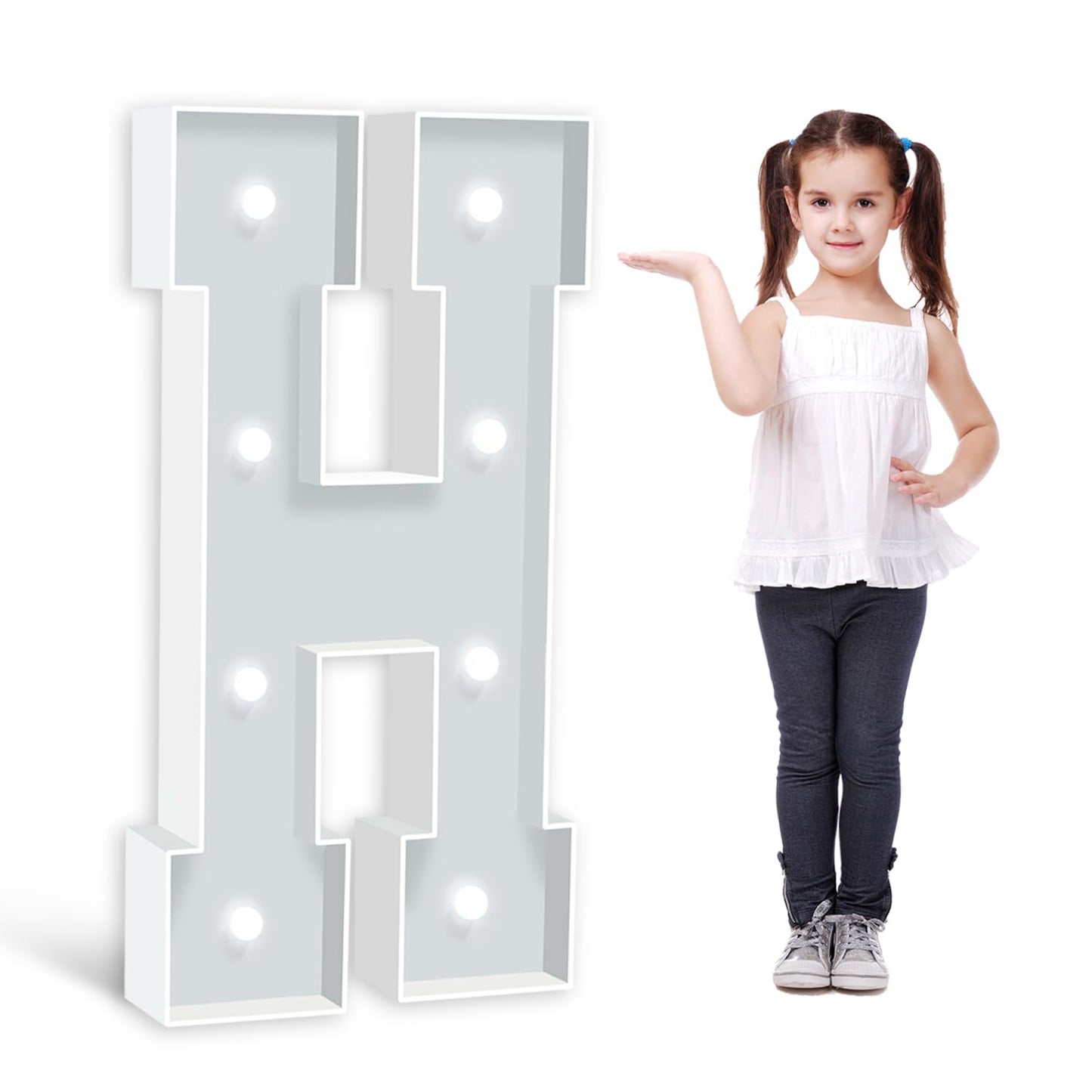 3FT Marquee Light Up Letter H, Large Name Letters, Marry Me Letters, Baby Letters, Love Letters Light Up Sign for Anniversary Wedding Party Decoration, Pre-cut Foam Board Mosaic Balloon Kits