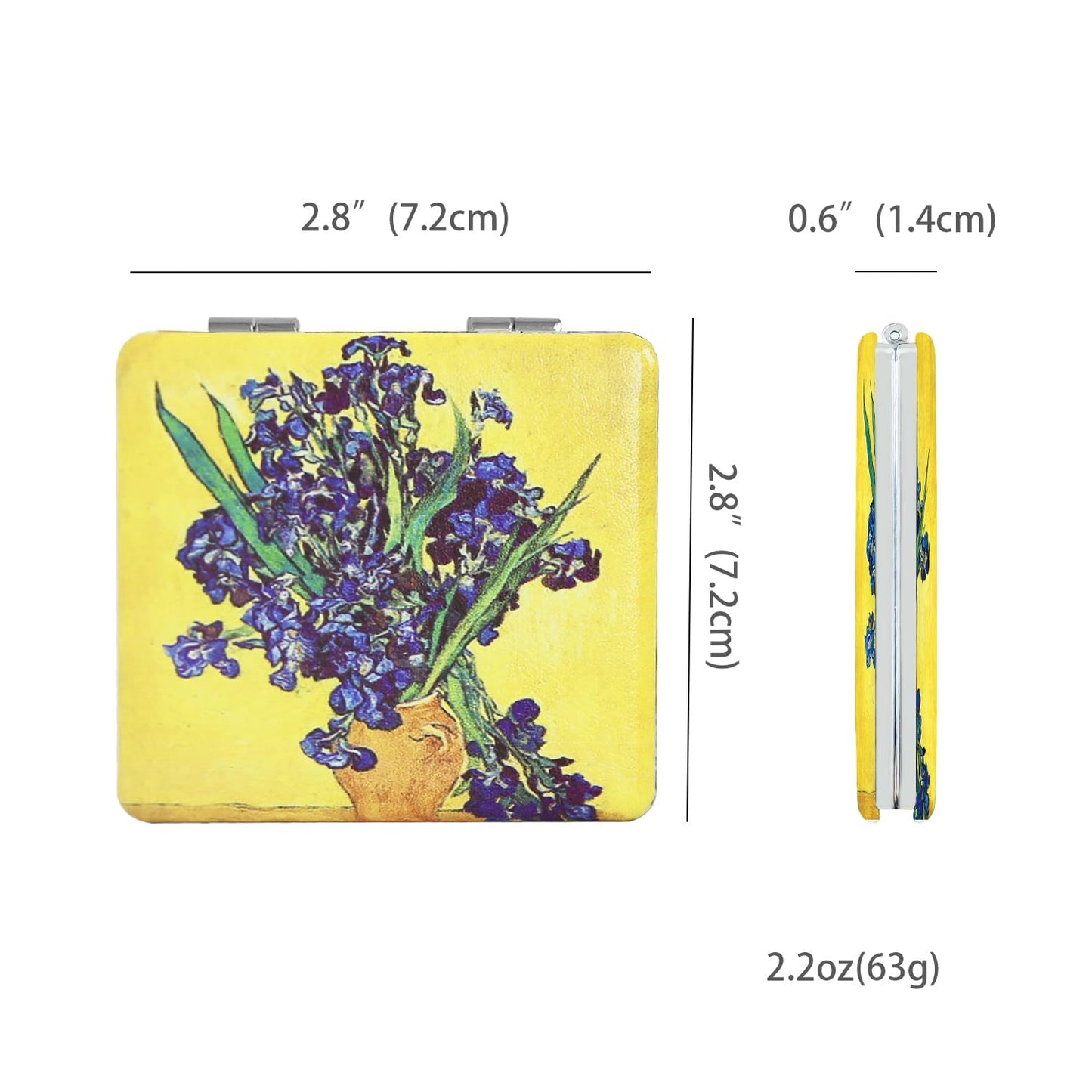 PDOZV Pocket Mirror for Women, 2 Pcs Square 2.8    PU OilPainting Style Double Sided 1X/3X Mirror for Purse Travel Compact Mirro
