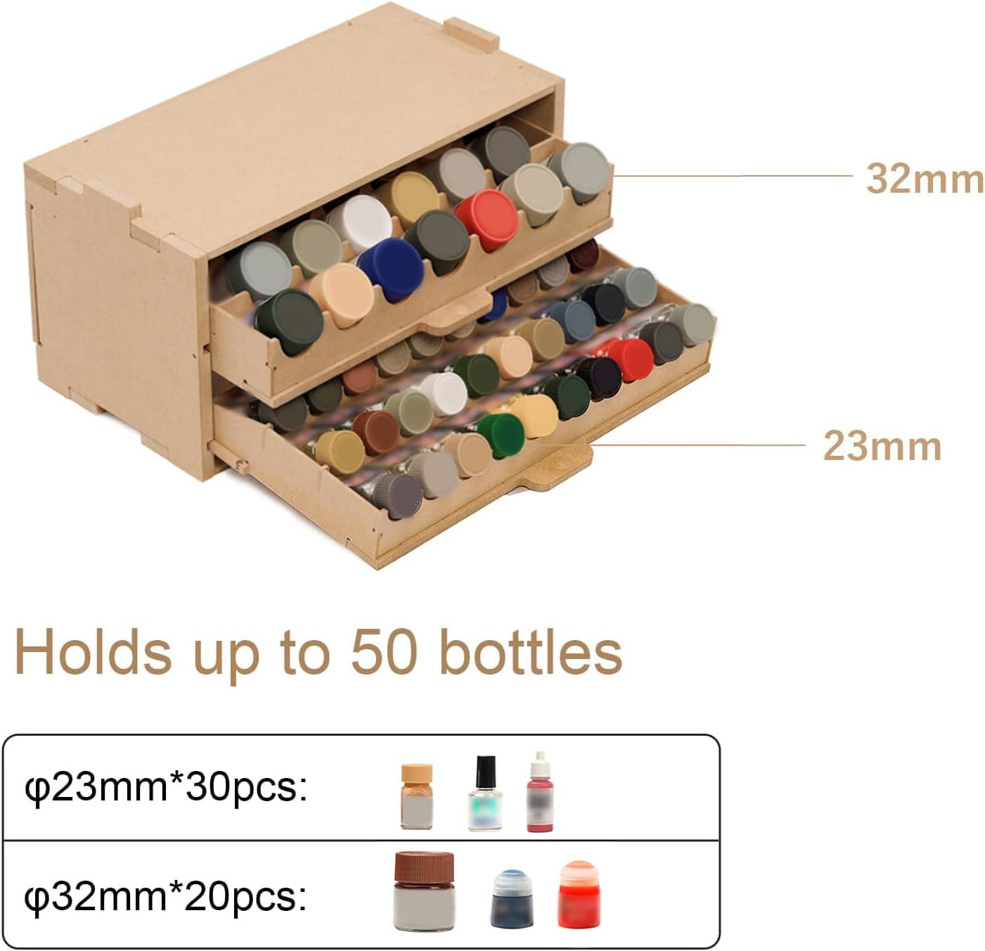 Plastic Model Paint Rack Organizer for 50 Paints, Pull-Out Storage With MDF Material, Model Tools, Suitable for 10ml Tamiya/Mr.Hobby and Miniature Paint Set GK8