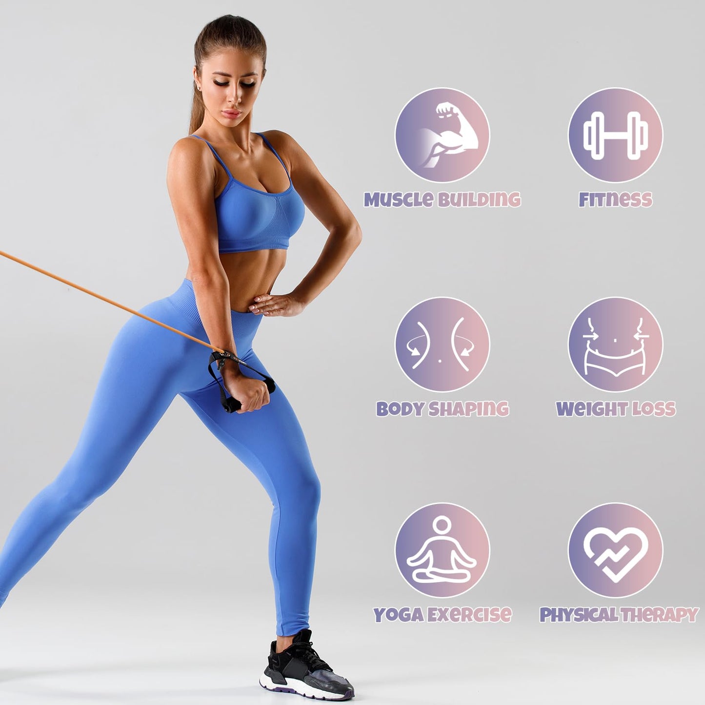 RitFit Single Resistance Exercise Band with Comfortable Handles - Ideal for Physical Therapy, Strength Training, Muscle Toning - Door Anchor and Starter Guide Included (Blue (20-25Lbs))