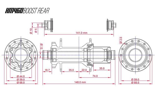 Enjcyling Boost MTB Rear Hub, 32 Holes 32H Thru Axle Hubs 12x148mm, 6 Pawls 72 HD 30 Chrome Steel Axis Disc Brake Bearing, for KOOZER XM460, HG Compatible with Shimano MTB 8-11S & SRAM PG 8-12S