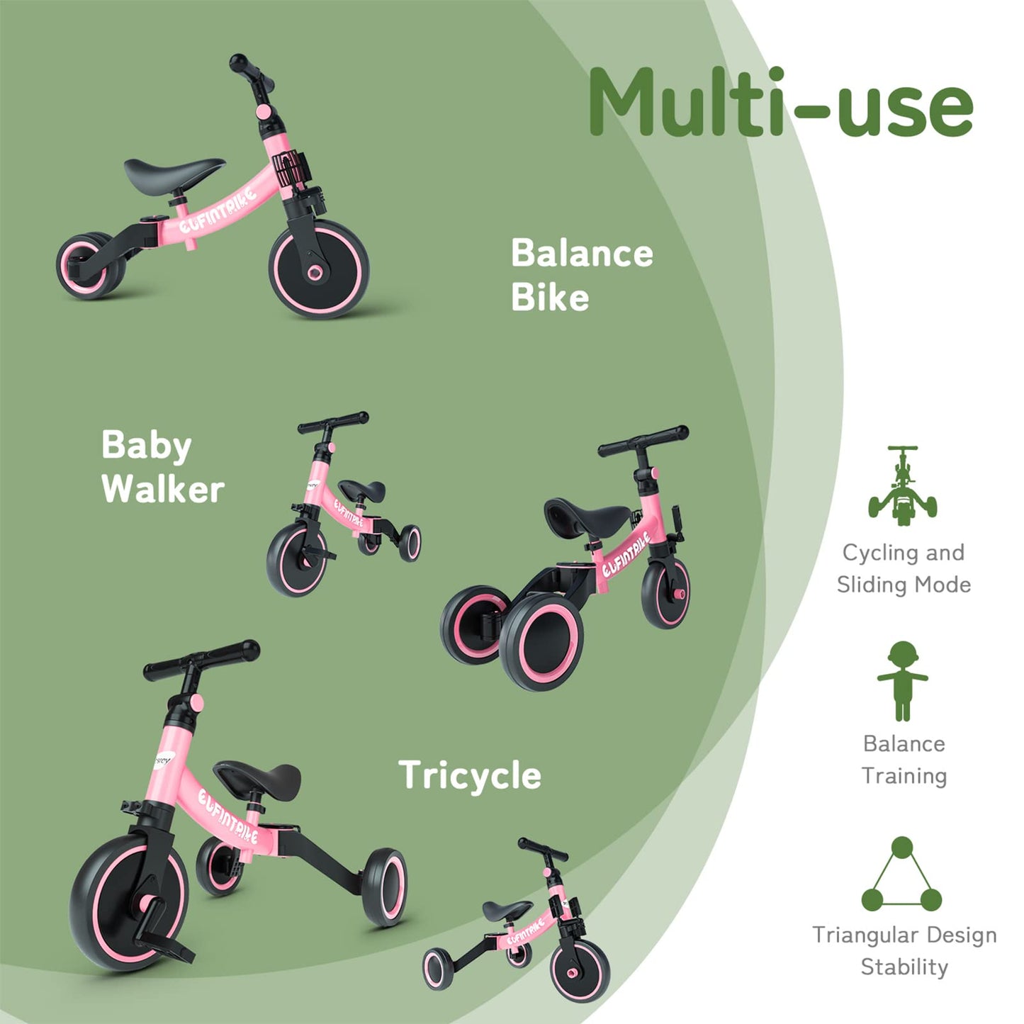 besrey 5 in 1 Toddler Bike for 1 Year to 4 Years Old Kids, Toddler Tricycle Kids Trikes Tricycle, Toys for Boy & Girl, Balance Training, Removable Pedals