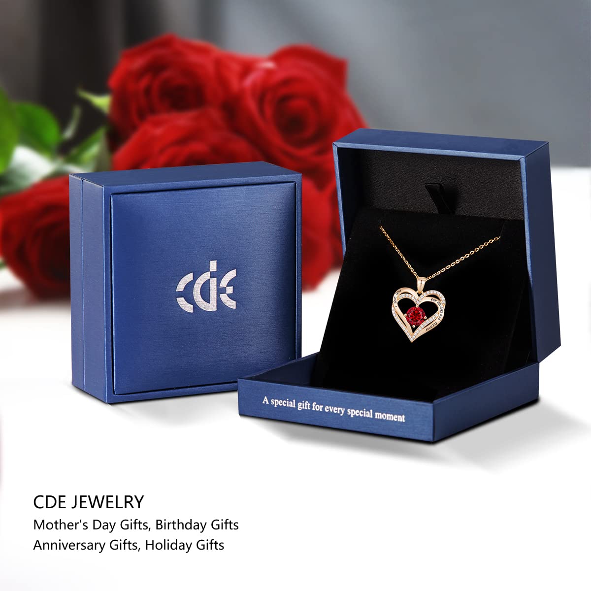 CDE Forever Love Heart Necklaces for Women, Wedding Anniversary, Birthday Mothers Day Gifts for Mom, Mother, Wife, Girlfriend, S925 Silver Jewelry with Birthstone Pendant