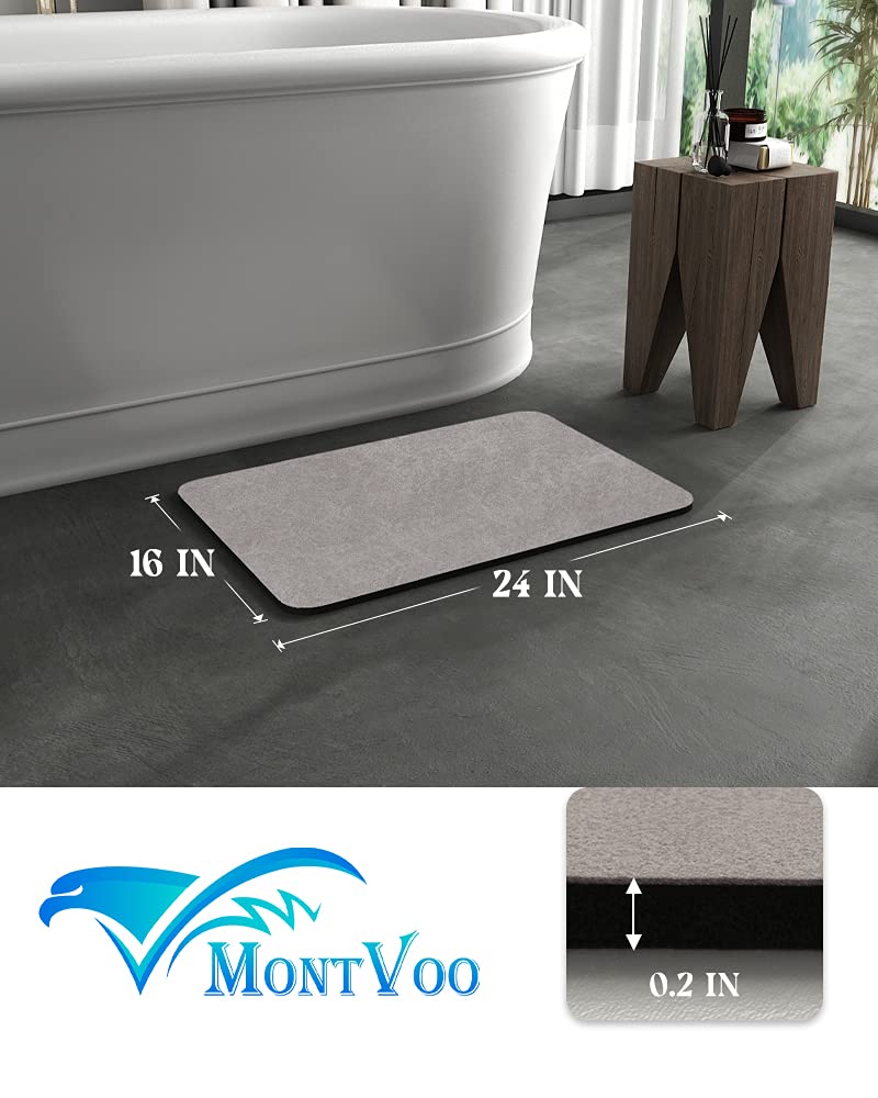 MontVoo -Bath Mat-Rubber Backing Non SlipThin Bathroom Rugs Fit Under Door- Quick Dry Absorbent Faux Suede Surface Grey Bathroom Floor Mats-Shower Rug for in Front of Bathtub Shower Gray 16x24