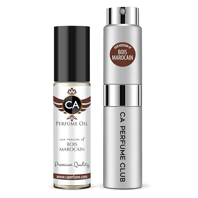 CA Perfume Duo Impression of Bois Marocain For Women And Men Perfume Layering Set Long Lasting Travel Size EDP + Body Oil Roll-On Bottle 0.27 Fl Oz+0.33 Fl Oz