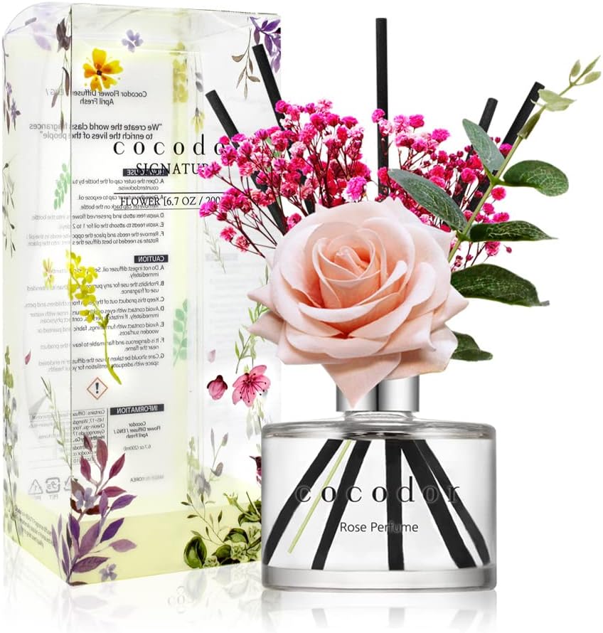 Cocod'or COCODOR Rose Flower Reed Diffuser/Rose Perfume/6.7oz(200ml)/1 Pack/Reed Diffuser, Reed Diffuser Set, Oil Diffuser & Reed Diffuser Sticks, Home Decor & Office Decor, Fragrance and Gifts