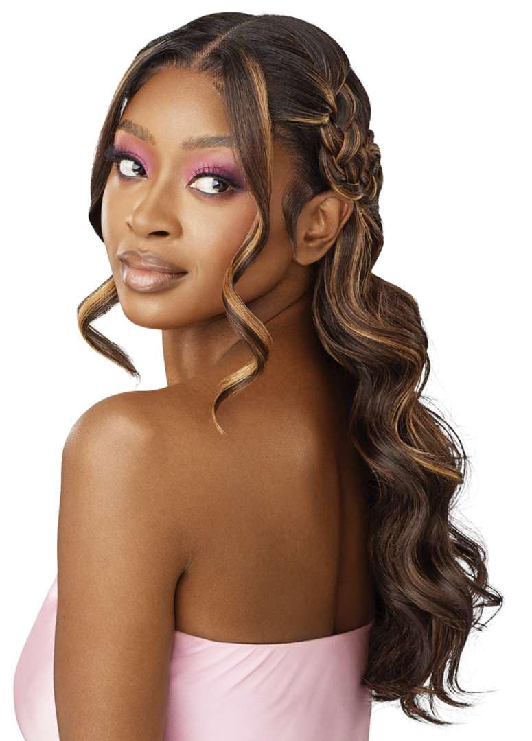 Outre Airtied 100% Fully Hand-Tied Wig - Human Hair Blend - Natural Body Wave 22 (OFF BLACK 1B)
