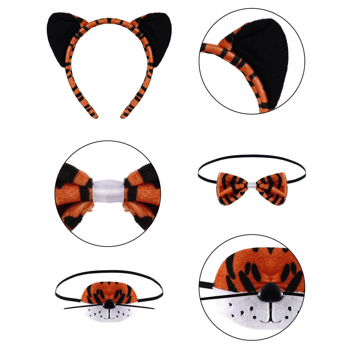 SUMERSHA 5Pcs Tiger Costume Set Tiger Ear Headband Nose Bow Tie Tail Tutu Skirt Animal Fancy Dress up Accessories for Halloween Cosplay Party