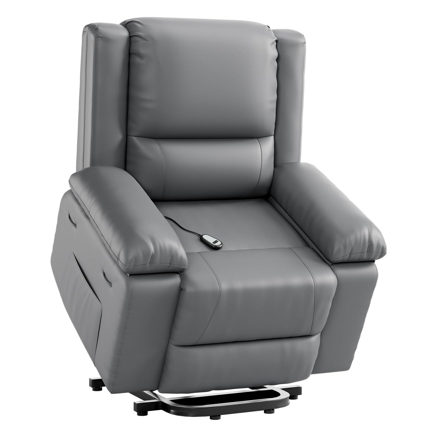 Power Lift Recliner Chair - Electric Recliner with Massage & Heat, PU Leather Living Room Chair, Remote Control & Side Pocket for Elderly Adults, Grey