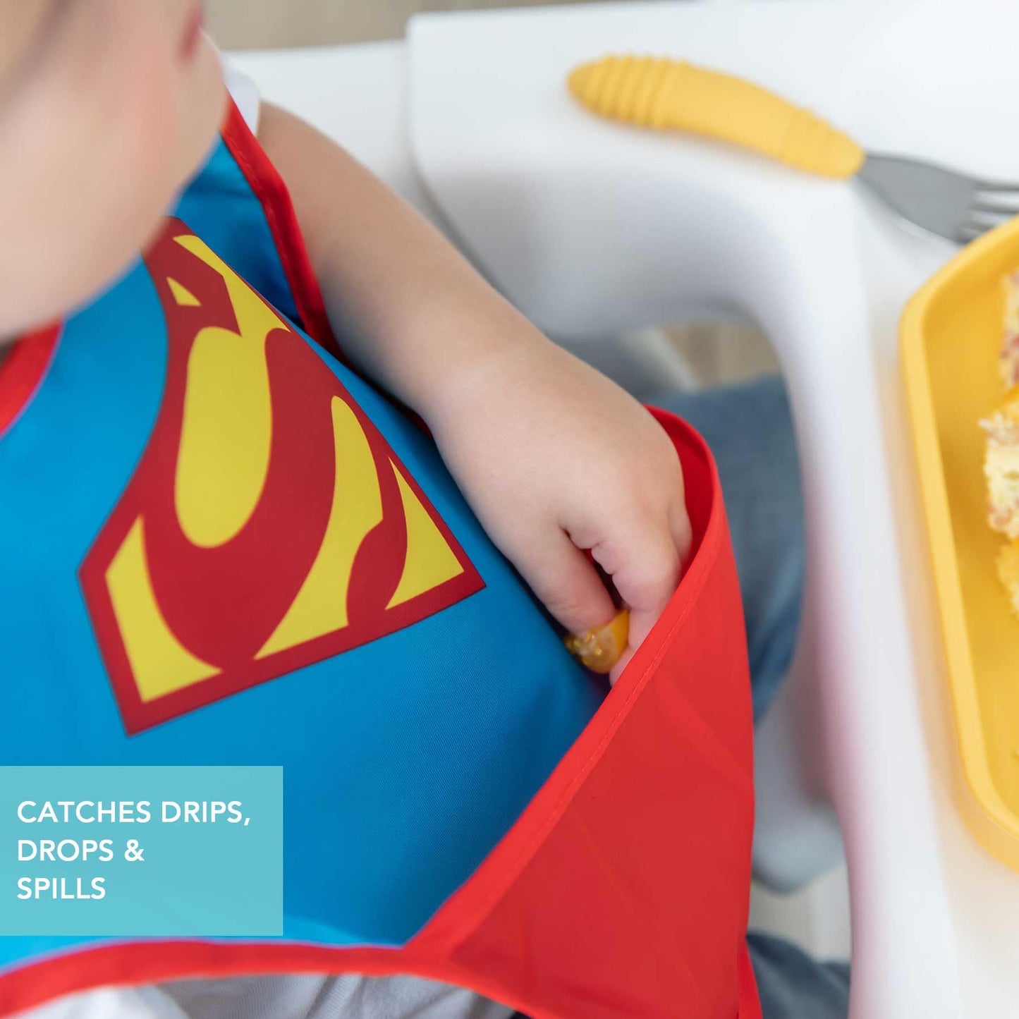 Bumkins Bibs for Girl or Boy, SuperBib Baby and Toddler for 6-24 Months, Essential Must Have for Eating, Feeding, Baby Led Weaning, Mess Saving, Waterproof Soft Fabric, 2-pk Batman and Superman