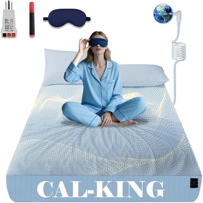 NAGS® Grounding Sheets,Grounding Bedding Sheet, Soft Cotton with Pure Silver Fitted Grounded Sheet for Improved Sleep,Pain Relief (Sky Blue, California King,72 * 84 * 13.5inch)