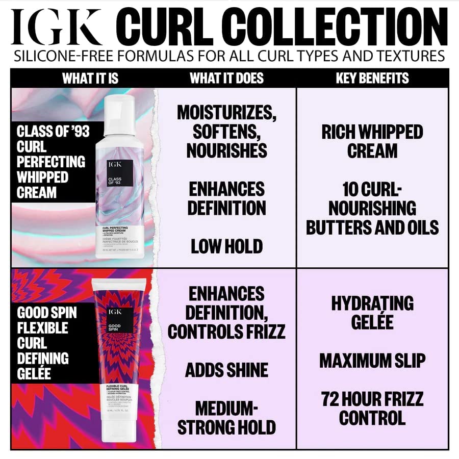 IGK CLASS OF 93 Curl Perfecting Whipped Cream | Moisture + Definition + Softens | Vegan + Cruelty Free | 5.5 Oz