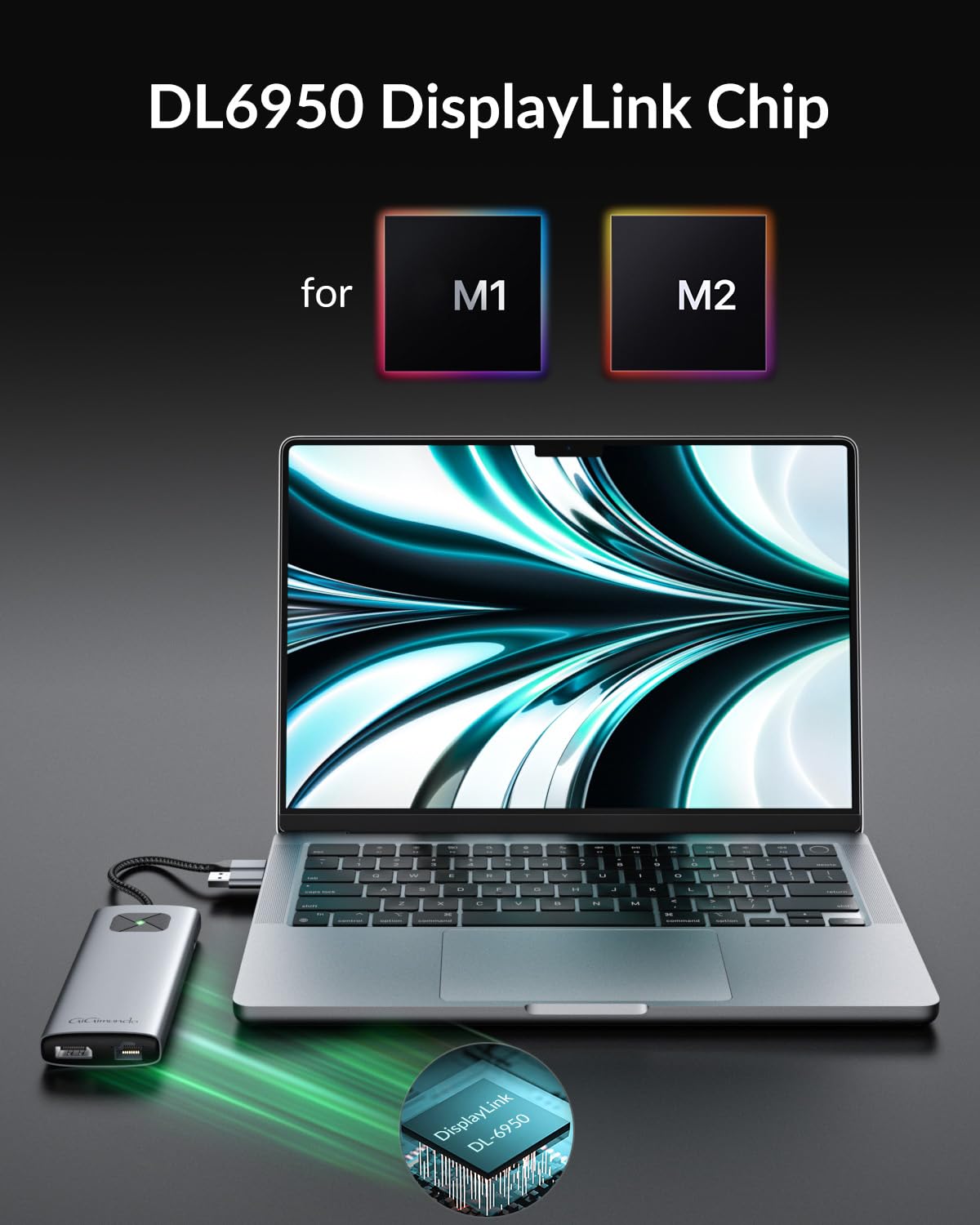 Gigimundo Lk10 Displaylink Docking Station Dual Monitor 4K 60Hz For M1/M2/M3 Macbook Air/Pro, Portable Displaylink Adapter With