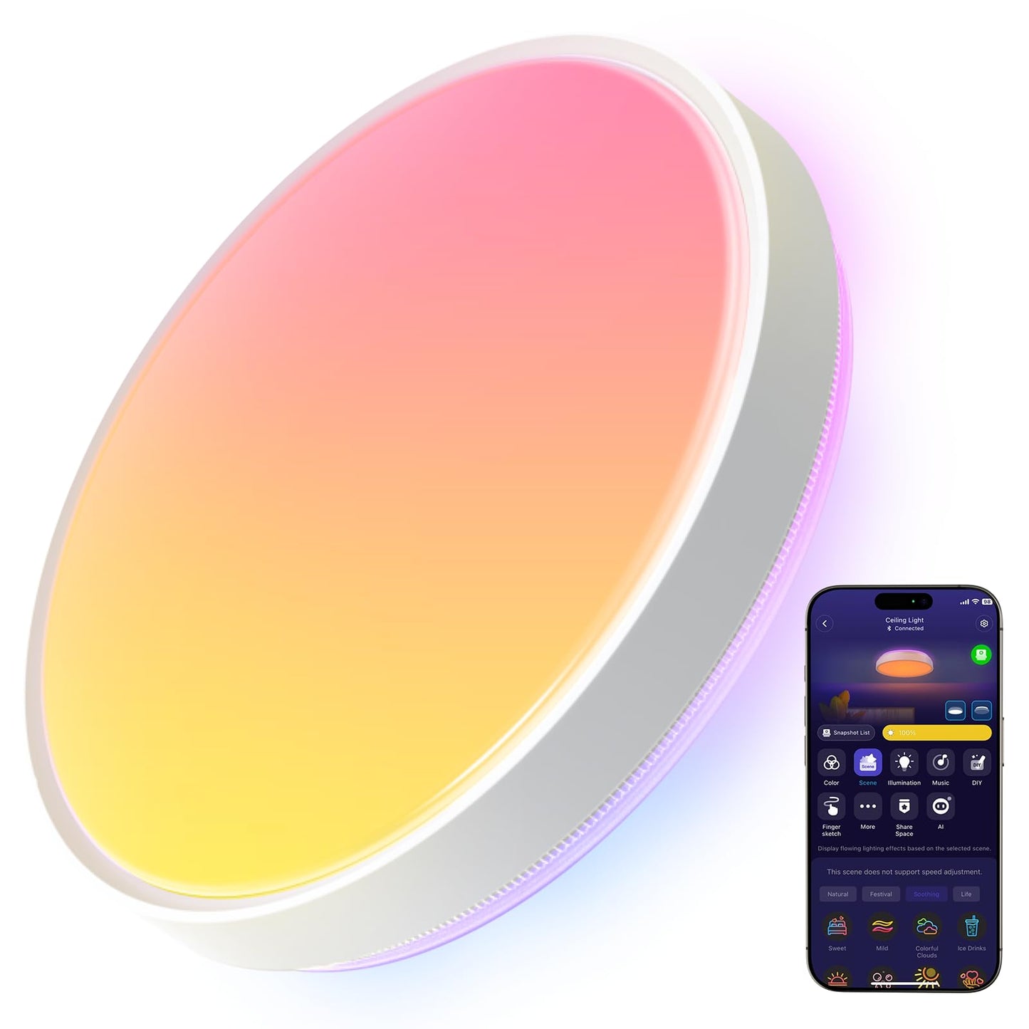 Govee Smart Ceiling Light 4300LM, RGBIC LED Ceiling Light Fixture Works with Matter, Flush Mount Light Fixture, DIY Colors, 2700K-6500K Ceiling Lights for Bedroom, Living Room, 15 Inch, 1 Pack