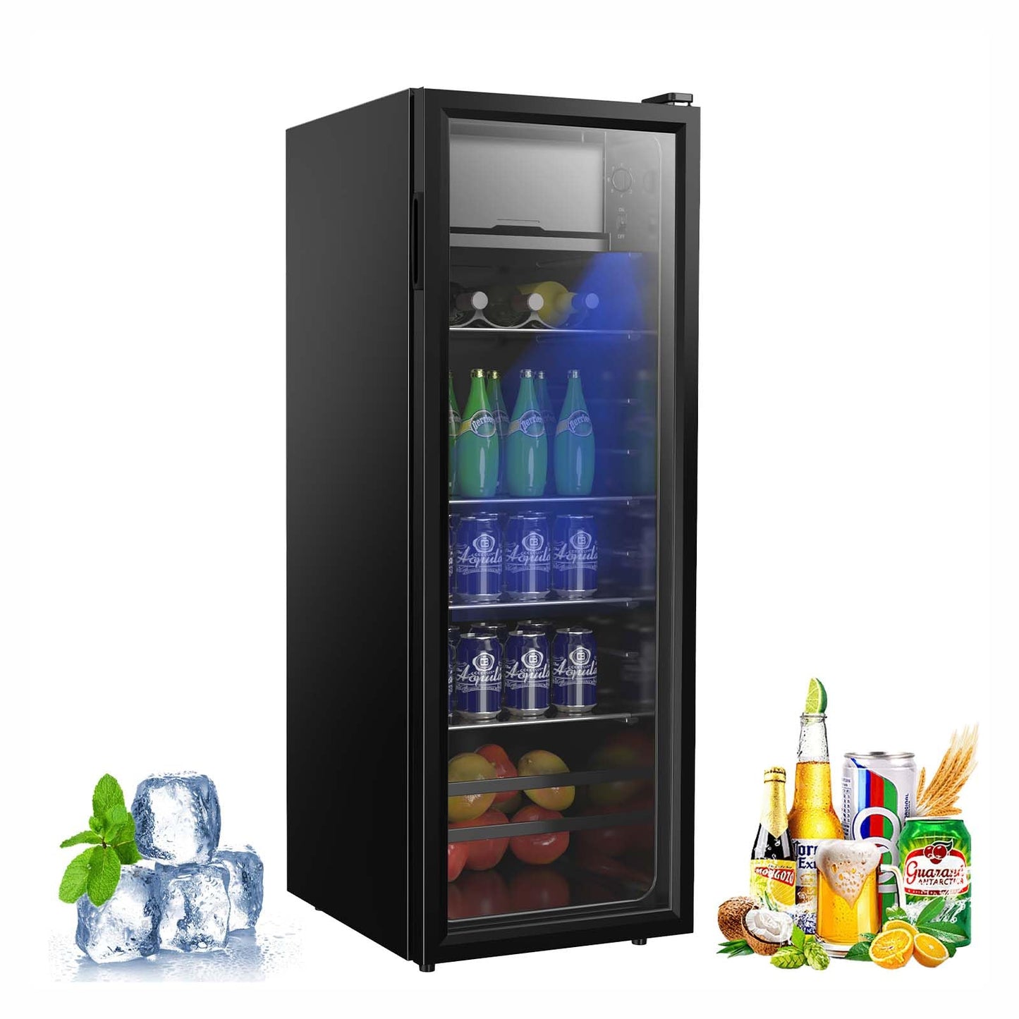 Zyerch Beverage Refrigerator, 180 Can Freestanding Mini Fridge with Glass Door for Soda Beer Wine, Small Drink Dispenser with Adjustable Temperature Control for Home, Office, Black