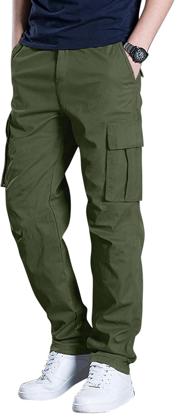 DOWMQ Men's Cargo Pants Casual Workout Joggers Stretch Sweatpants Elastic Drawstring Hiking Tactical Pants with 6 Pockets