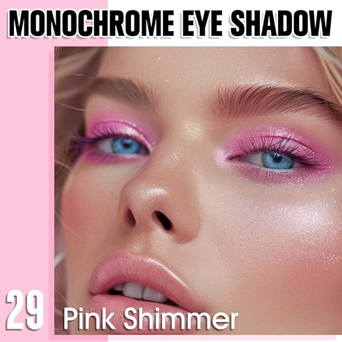 Single Glitter Shimmer Sparkle Eye shadow Palette Makeup, Pink Shimmer Eyeshadow for Women, Pigmented Waterproof Sombras Para Ojos, Vegan, Talc, Paraben & Cruelty Free, 29