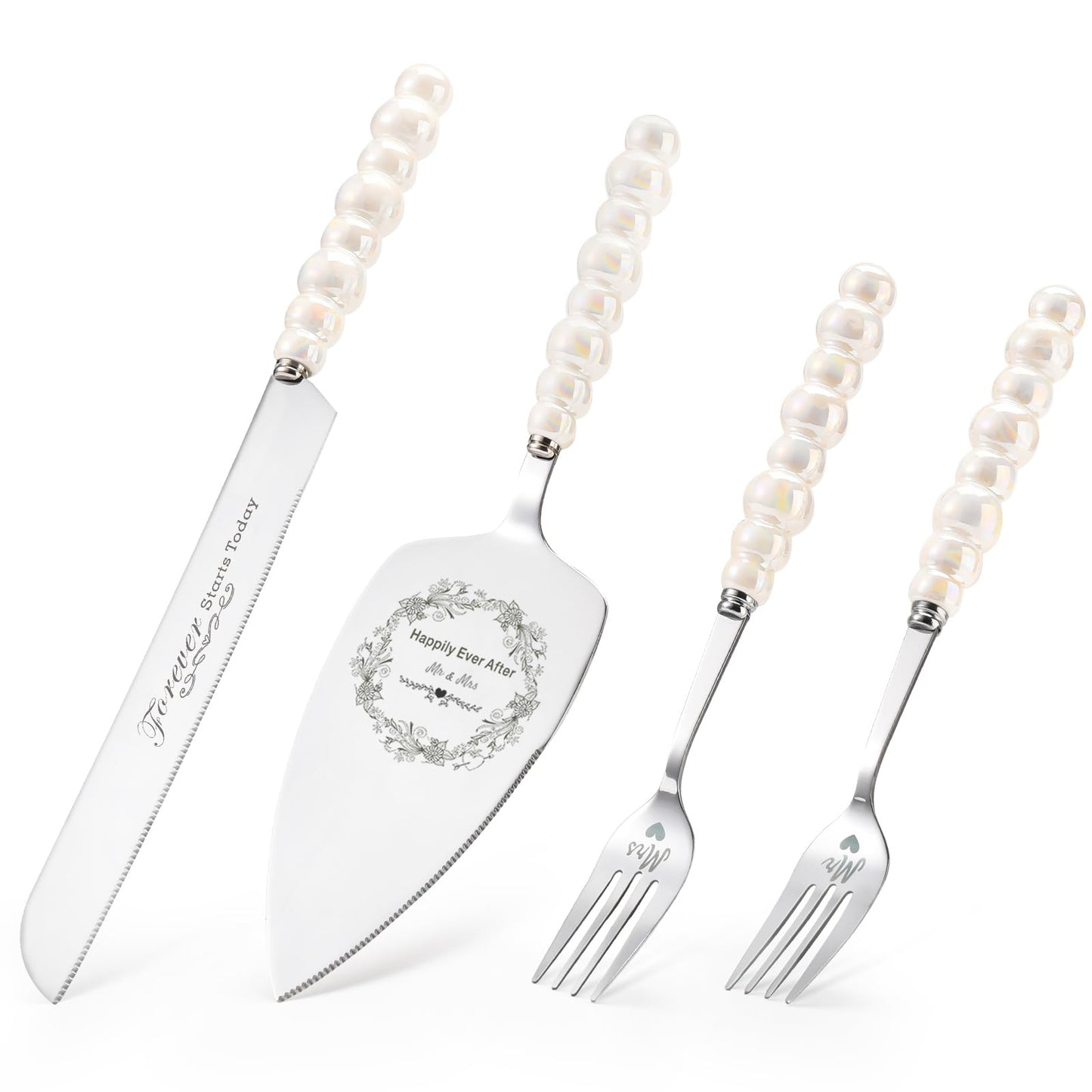 BEKESIN Wedding Cake Knife and Server Set,Ceramic Pearl Handle Cake Cutting Set for Weddings, Engagements, Anniversaries, and Engagement Gifts for Couples