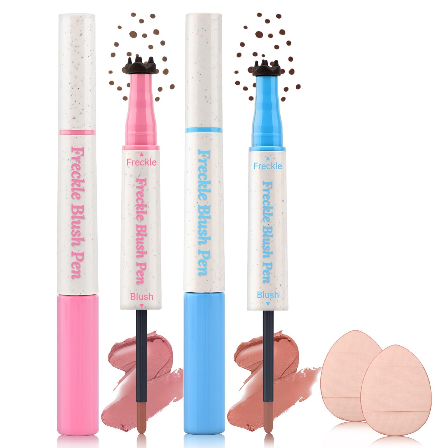 Erinde 2PCS Natural Freckle Blush Pen, 2 in 1 Liquid Freckle Stamp & Liquid Blush for Cheeks, Long Lasting Waterproof Freckles T