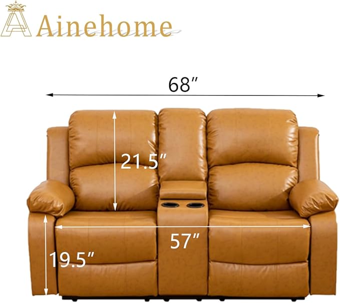 A Ainehome Living Room Furniture Set Leather Recliner Sofa Set Loveseat Chair Furniture Sofa Set for Living Room/Small Space/Rv/House/Office/Theater Seating (A-Ginger Leather, Loveseat)
